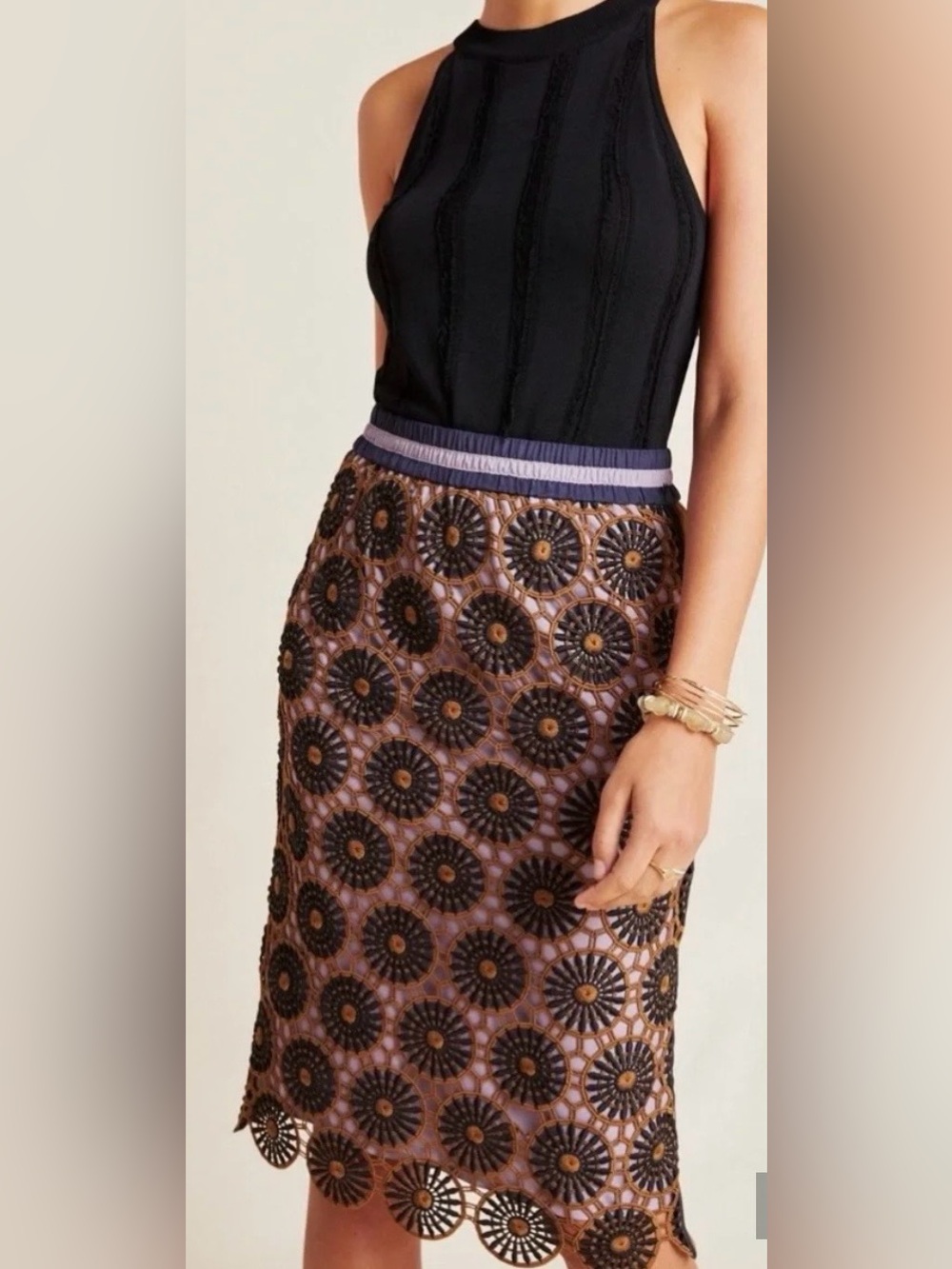 Current Air (Anthropology) Purple pencil skirt with crochet Overlay